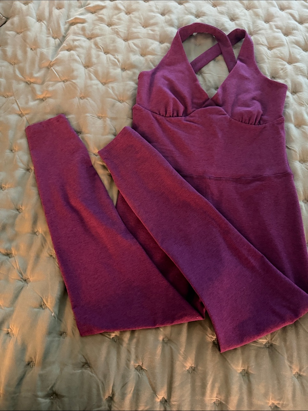 Beyond Yoga Plum Cross-Back Legging Jumpsuit